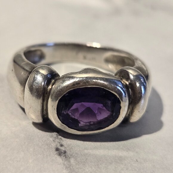 Chunky Sterling Silver 925 Amethyst Fancy Ring - Picture 1 of 6